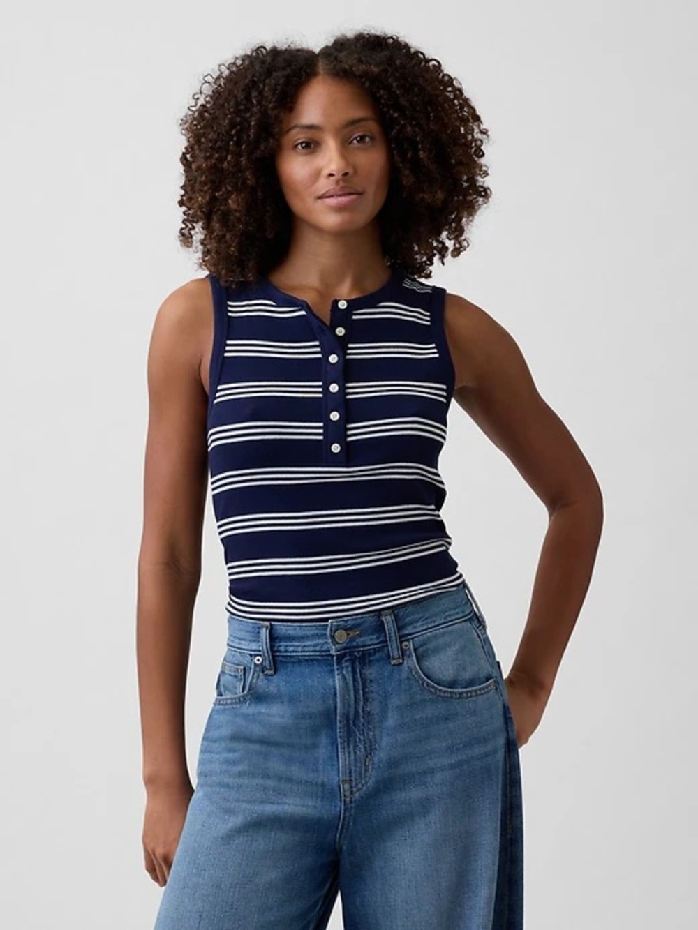 GAP Navy and White Striped Henley Tank
